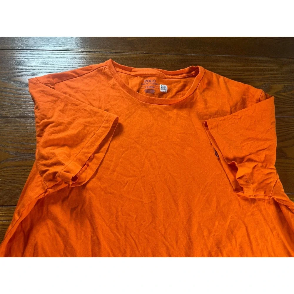 Polo Ralph Lauren Crew Neck T-Shirt Mens L Orange Short Sleeve Blue Pony Logo
